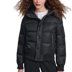 Champion Crop Quilted Snorkel Puffer Jacket with Hood, Black, Size Small, NWT